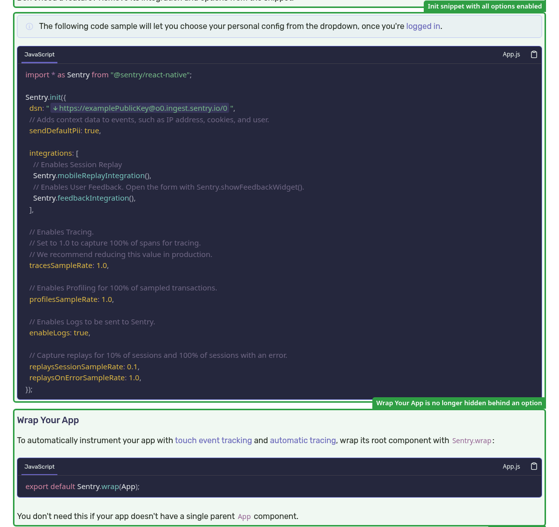 After: React Native init snippet