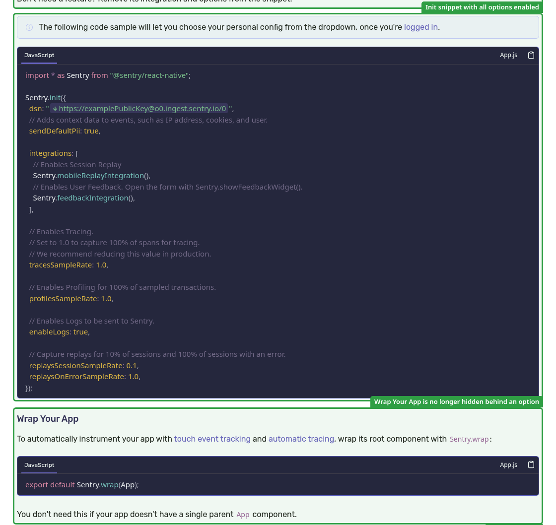 After: React Native init snippet